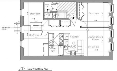 Floor plan for 3 beds, 1 bath, 700 sqft